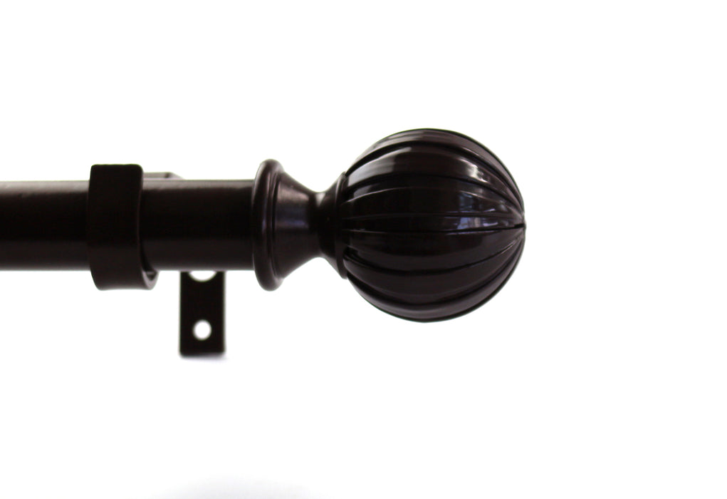 1-inch Diameter Fluted Ball Adjustable Single Drapery Curtain Rod