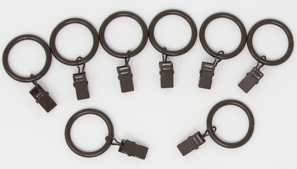 Metal Curtain Drapery Rings with Clips, 8 Pk, 1-inch Inner Diameter, Fits up to 3/4" Rod