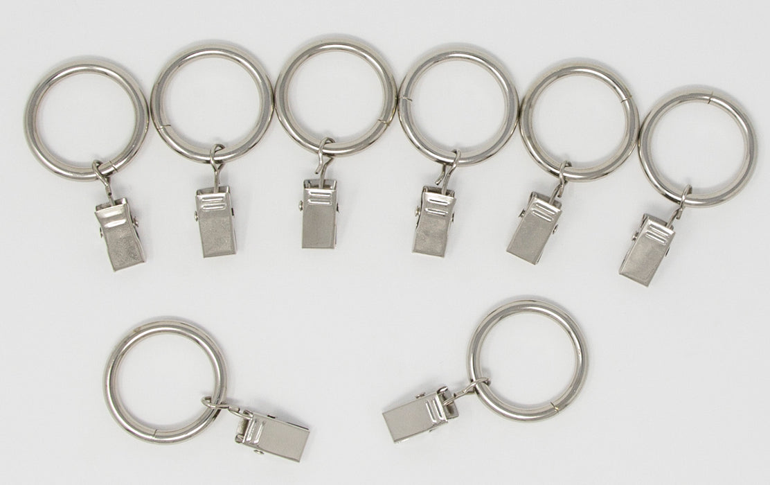 Metal Curtain Drapery Rings with Clips, 8 Pk, 1-inch Inner Diameter, Fits up to 3/4" Rod