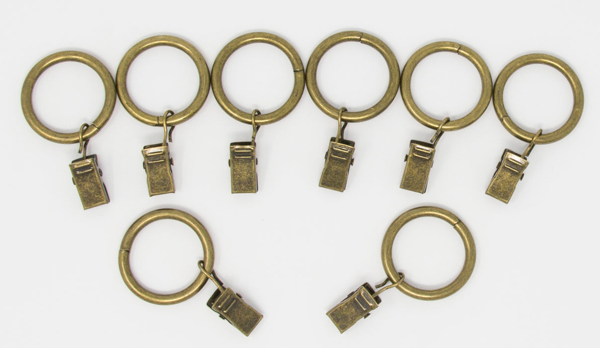 Metal Curtain Drapery Rings with Clips, 8 Pk, 1-inch Inner Diameter, Fits up to 3/4" Rod