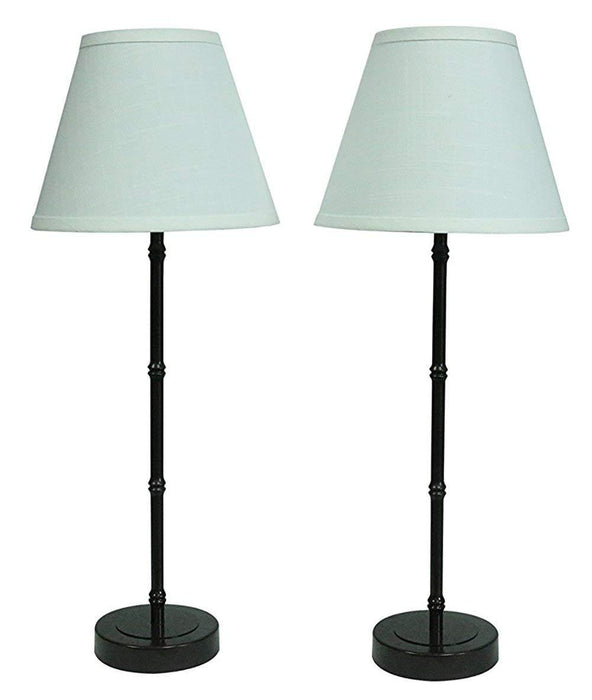 Set of 2 Bamboo-style Table Lamps with Shades