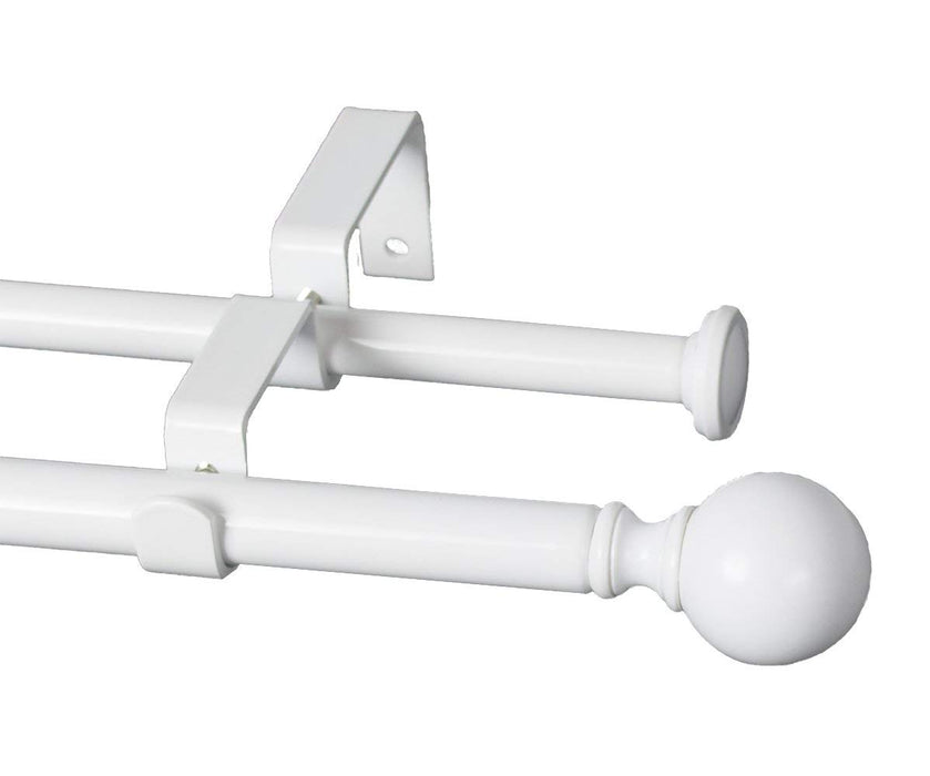 Urbanest Ball Adjustable Double Drapery Curtain Rod Set, 5/8, 28-48, Glossy White