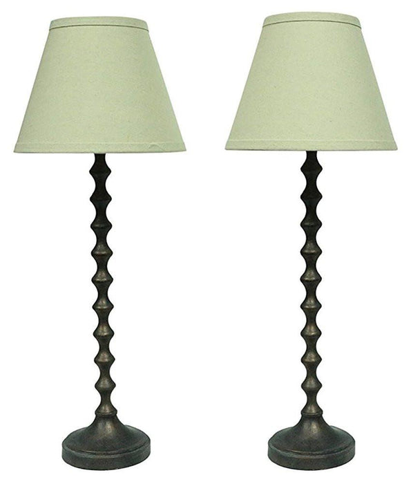 Hastings Table Lamps in Paris Bronze with Natural Linen Shades - Set of 2