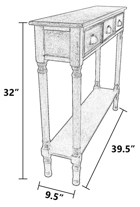 Burlington Console Table with 3 Drawers, 32-inch Tall, 39 1/2-inch Wide, 9-inch Deep