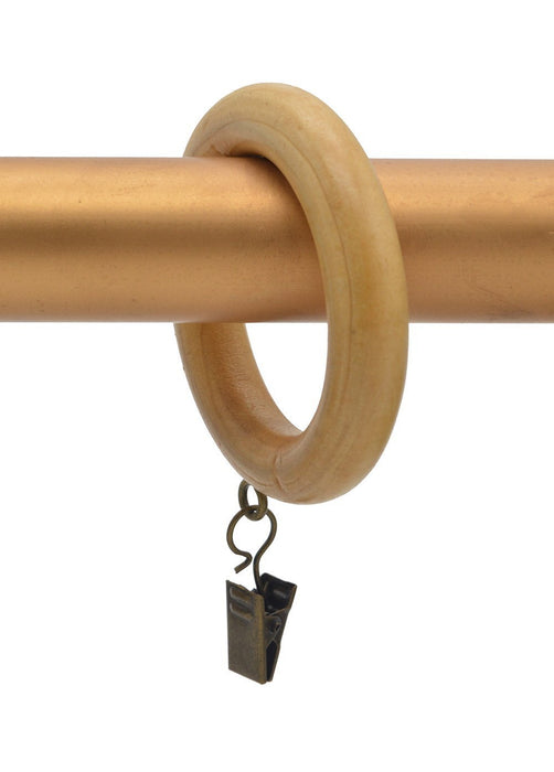 Wooden Curtain Rings with Clips, 1 7/8 Inches Inner Diameter