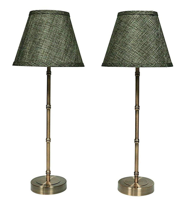 Set of 2 Bamboo-style Table Lamps with Shades