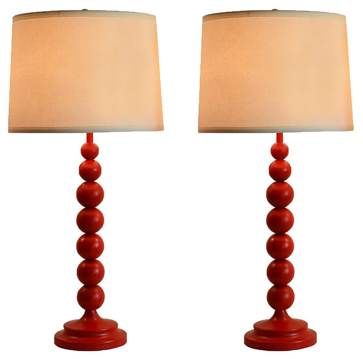 Set of 2 Stacked Ball Table Lamp with Linen Shade - 7 Colors