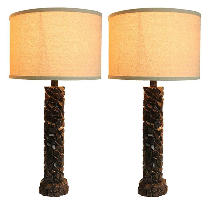 Set of 2 Duvy Lamps in Paris Bronze with Natural Linen Shades