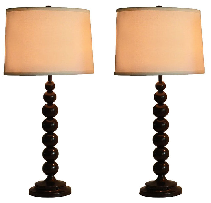 Set of 2 Stacked Ball Table Lamp with Linen Shade - 7 Colors