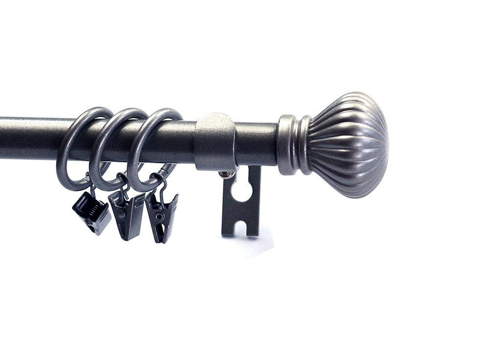 Fluted Ball Adjustable Single Drapery Curtain Rod Set with Rings, 5/8"