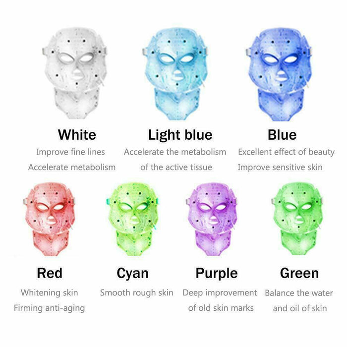 7 Colors LED Light Photon Face Neck Mask Rejuvenation Facial Therapy Anti-Aging