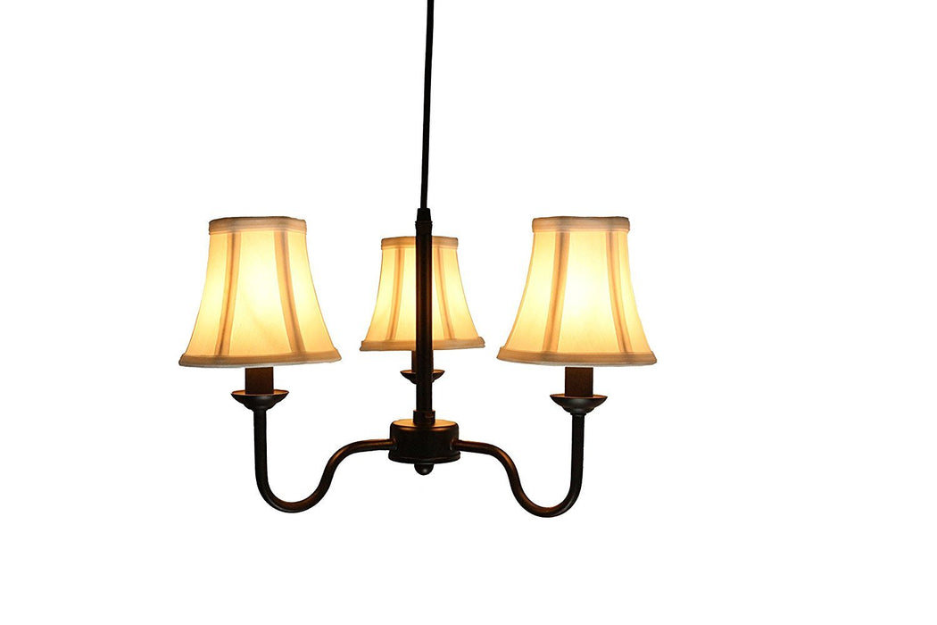 Portable Shire 3-Light Chandelier with Off White Silk Bell Shades