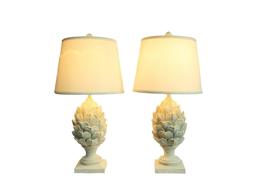 Set of 2 Artichoke Table Lamps, Weathered White