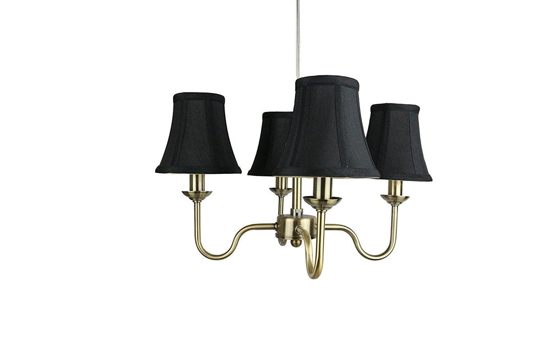 Portable Shire Chandelier with Black Silk Bell Shades, Antique Brass Finish