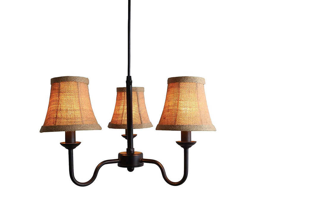 Portable Shire 3-Light Chandelier with Burlap Bell Shades