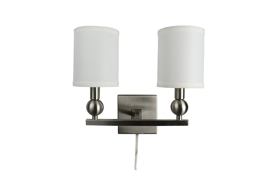 Zio Double Bulb Cord Wall Sconce with Off White Linen Shades