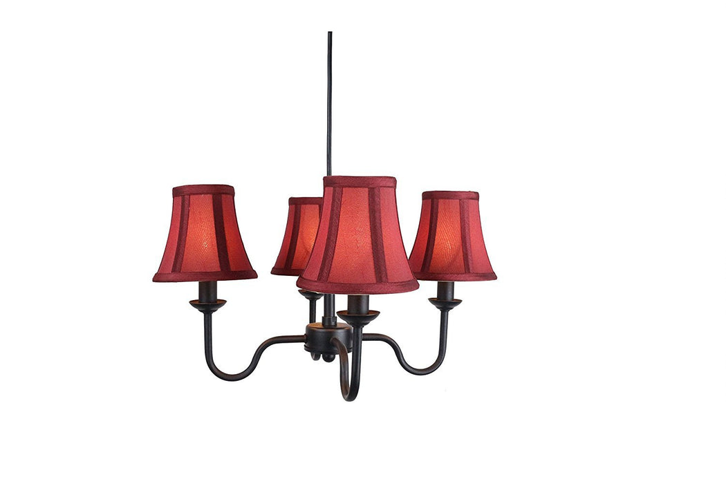 Portable Shire 4-Light Chandelier with Burgundy Silk Bell Shades