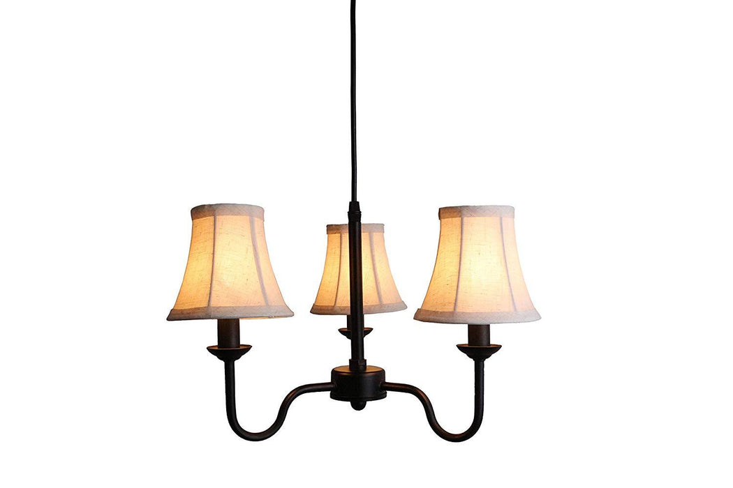 Portable Shire 3-Light Chandelier with Natural Linen Bell Shades