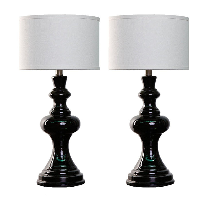 Set of 2 Dexter Black Ceramic Table Lamp with Linen Drum Hardback Shade
