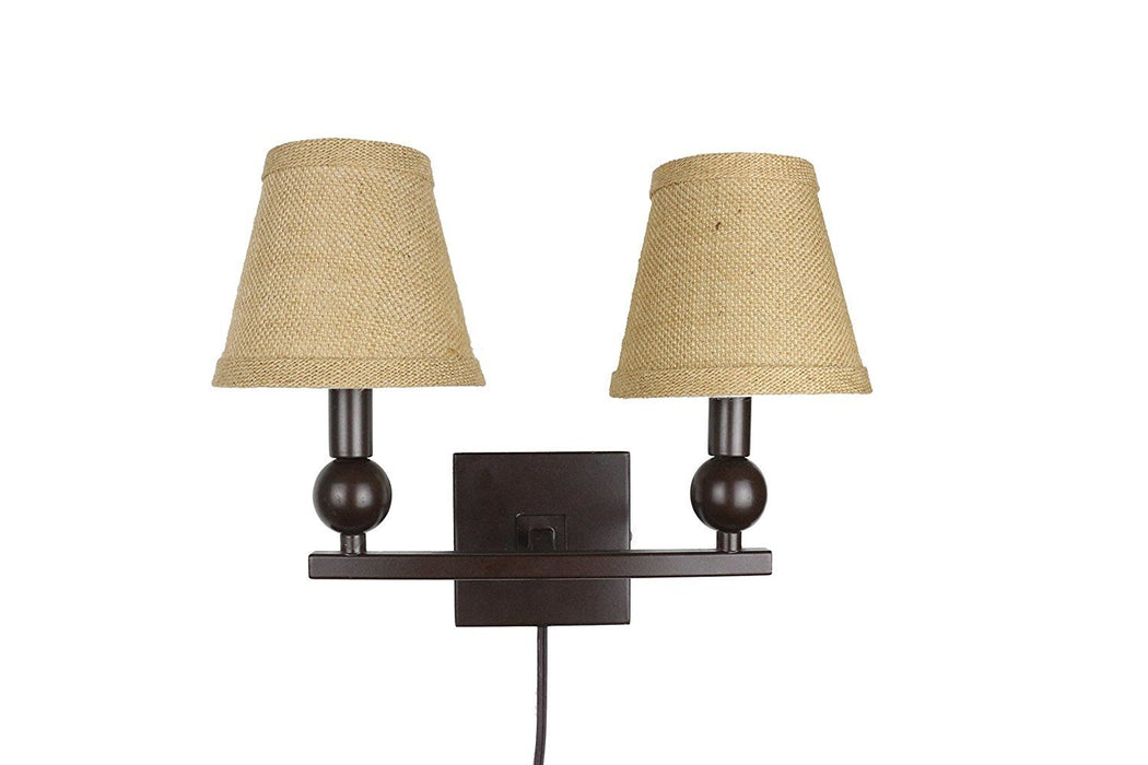 Zio Double Bulb Cord Wall Sconce with Burlap Hardback Shades