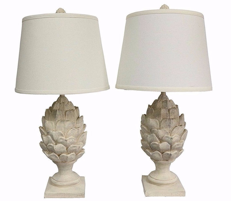 Set of 2 Artichoke Table Lamps, Weathered White