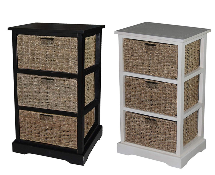 Urbanest 1000479 Accent Storage Cabinet with Three Seagrass Basket Drawers, Antique Black