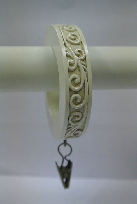 Set of 7 Scroll Designer Curtain Rings in Ivory