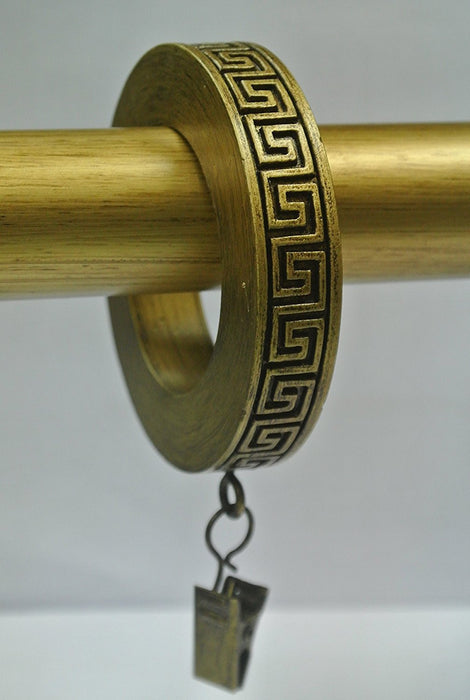 Set of 7 Greek Key Designer Curtain Rings in Renaissance Gold
