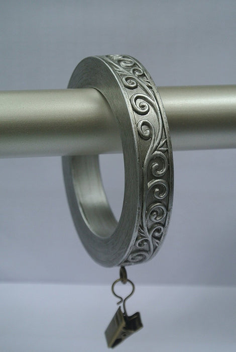 Set of 4 Large Scroll Designer Curtain Rings in Pewter