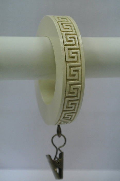 Set of 7 Greek Key Designer Curtain Rings in Ivory