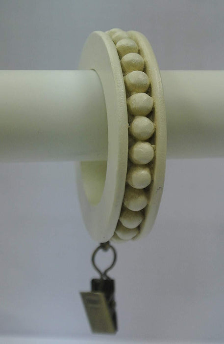 Set of 7 Beaded Edge Designer Curtain Rings in Ivory