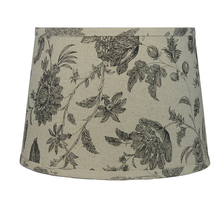 French Drum Lampshade, Natrual Linen With Flowers and Leaves, 12-inch Spider