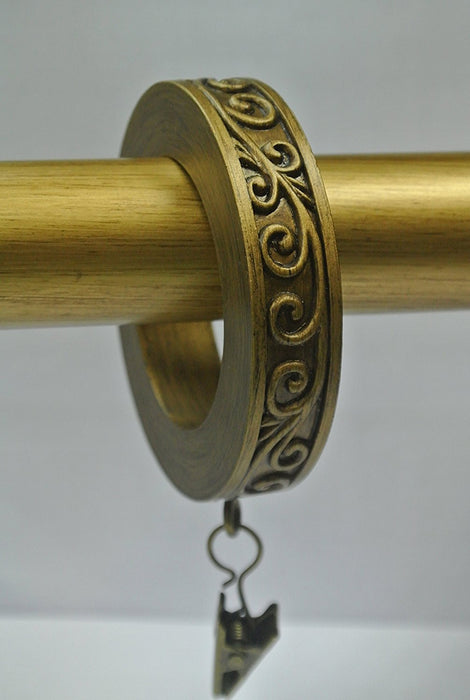 Set of 7 Scroll Designer Curtain Rings in Renaissance Gold