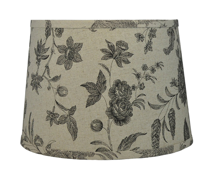 French Drum Lampshade, Natrual Linen With Flowers and Leaves, 12-inch Spider