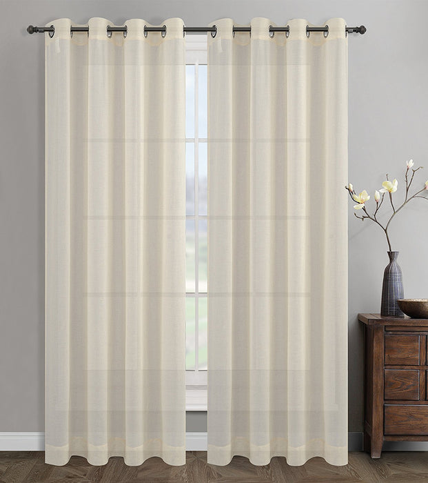 Sahara Set of 2 Linen Sheer Curtain Drapery Panels with Grommets - 2 Colors