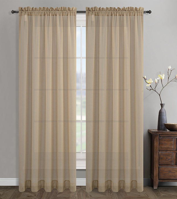 Sahara Linen Sheer Curtain Drapery Panels, Rod Pockets - 3 Colors