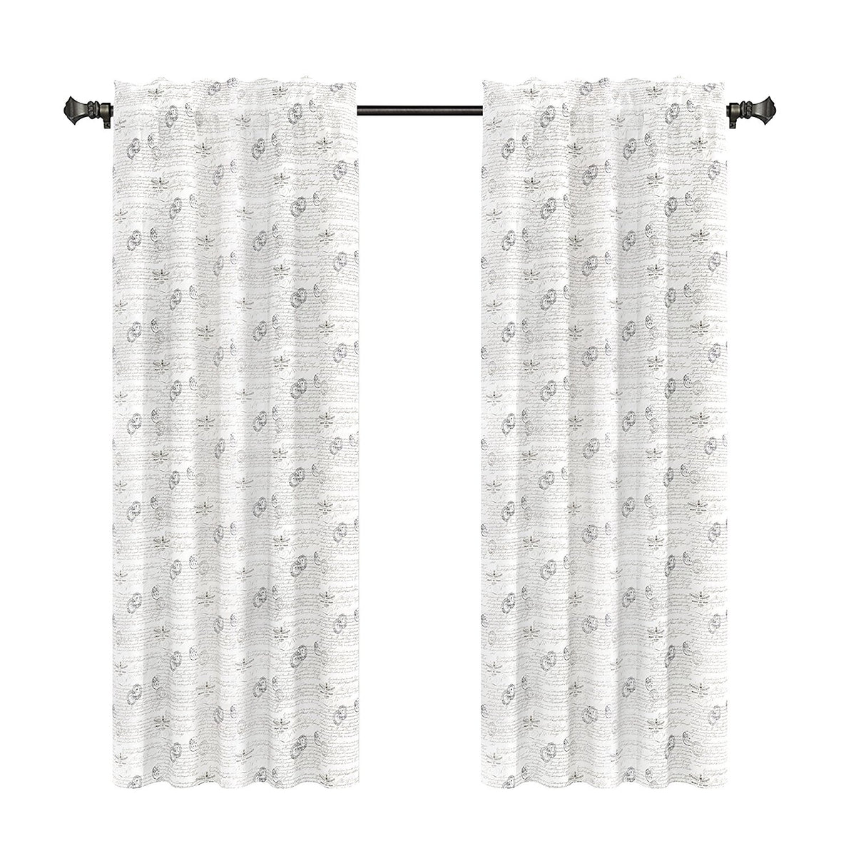 Set of 2 Vintage Script Natural Linen Designer Drapery Curtain Panels ...