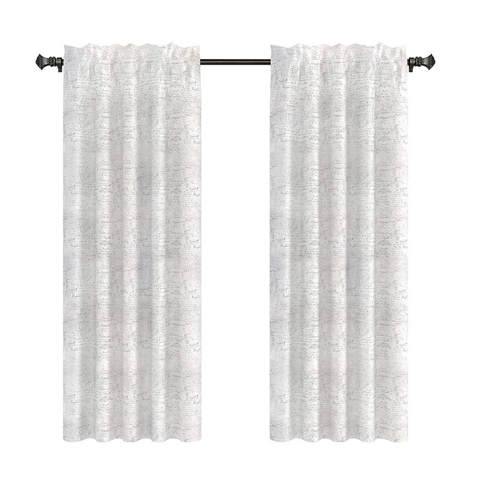 Set of 2 French Scripted Linen Designer Drapery Curtain Panels, Cream, Unlined