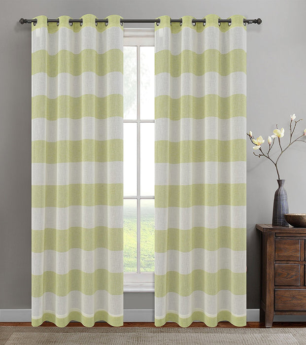 Set of 2 Nassau Faux Linen Sheer Striped Curtain Panels with Grommets - 7 Colors