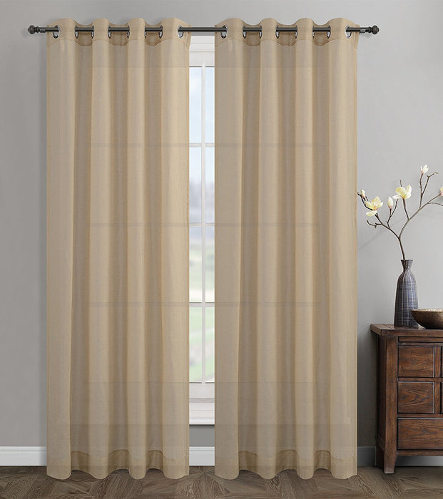 Sahara Set of 2 Linen Sheer Curtain Drapery Panels with Grommets - 2 Colors