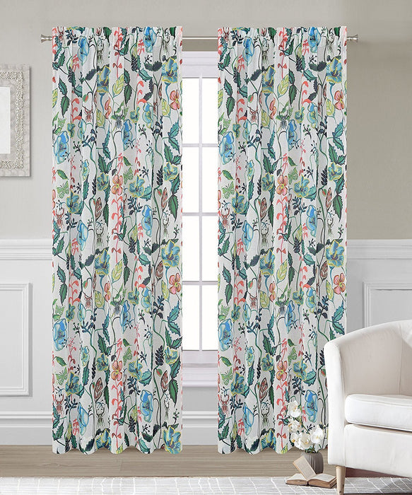Flora Set of 2 Faux Linen Sheer Curtain Panels - 2 Colors