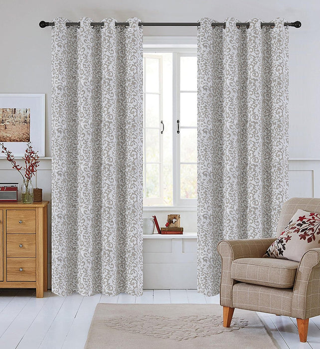 Jacquard Scroll Set of 2 Curtain Panels with Grommets - 4 Colors