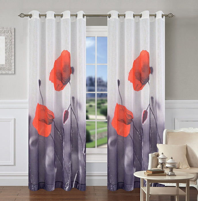 Poppy Set of 2 Sheer Art Drapery Curtain Panels
