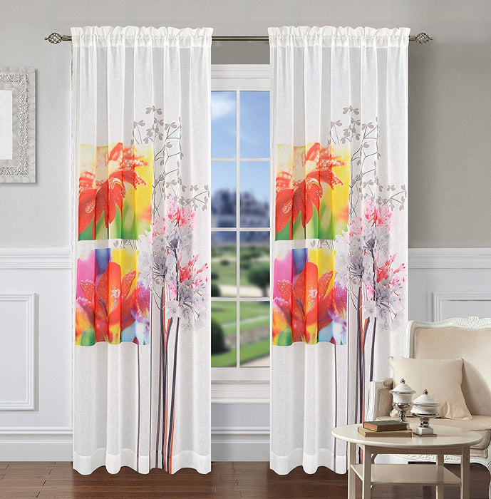 Bloomville Set of 2 Sheer Art Drapery Curtain Panels