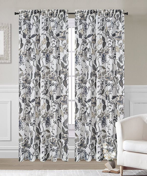 Flora Set of 2 Faux Linen Sheer Curtain Panels - 2 Colors