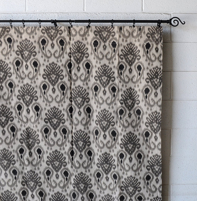 Ikat Fabric Print Linen Designer Drapery Curtain Panels(two Panels), Gray, Unlined