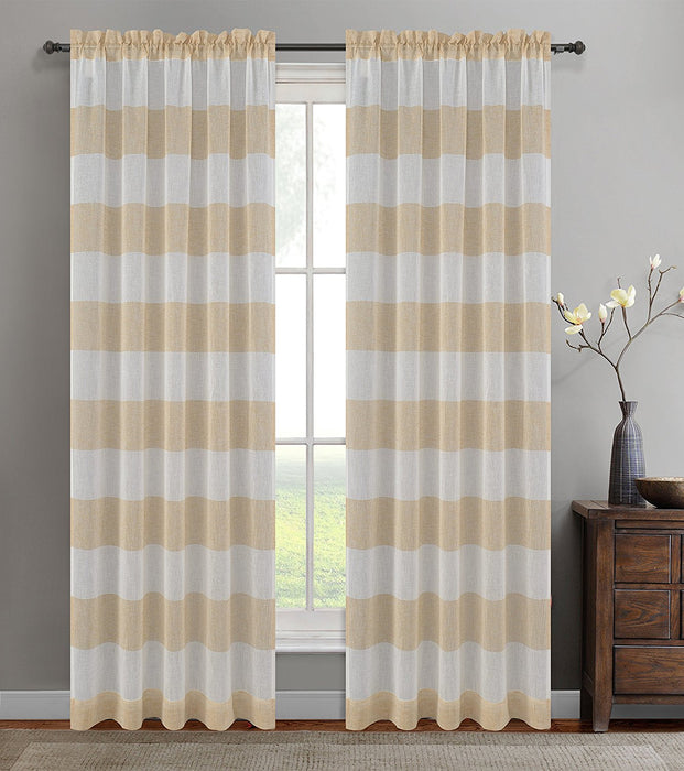 Nassau Faux Linen Sheer Striped Curtain Panels with Rod Pocket - 7 Colors