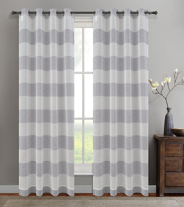 Set of 2 Nassau Faux Linen Sheer Striped Curtain Panels with Grommets - 7 Colors