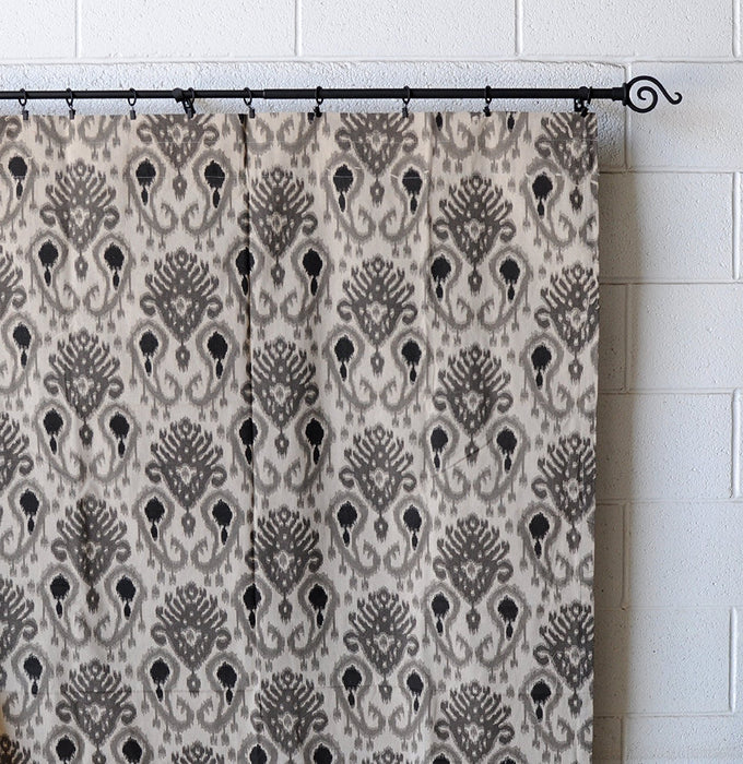 Ikat Fabric Print Linen Designer Drapery Curtain Panels(two Panels), Gray, Unlined