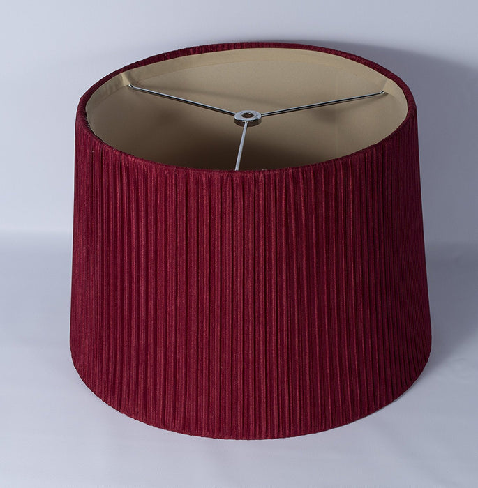 Faux Silk Box Pleated Drum Lampshade, 10x12x8.5", Burgundy, Spider Fitter